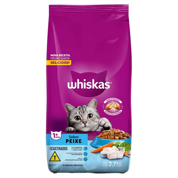 Ração para Gatos Castrados Whiskas Adultos 1+ Anos Sabor Peixe 2,7kg Imagem de Ração para Gatos Castrados Whiskas Adultos 1+ Anos Sabor Peixe 2,7kg