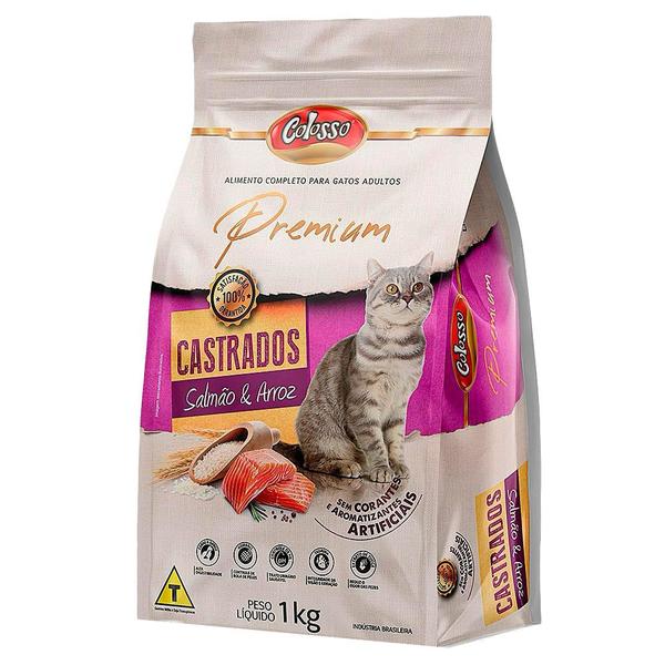 Imagem de Ração para Gatos Colosso Premium Adultos Castrados Sabor Salmão e Arroz 1Kg