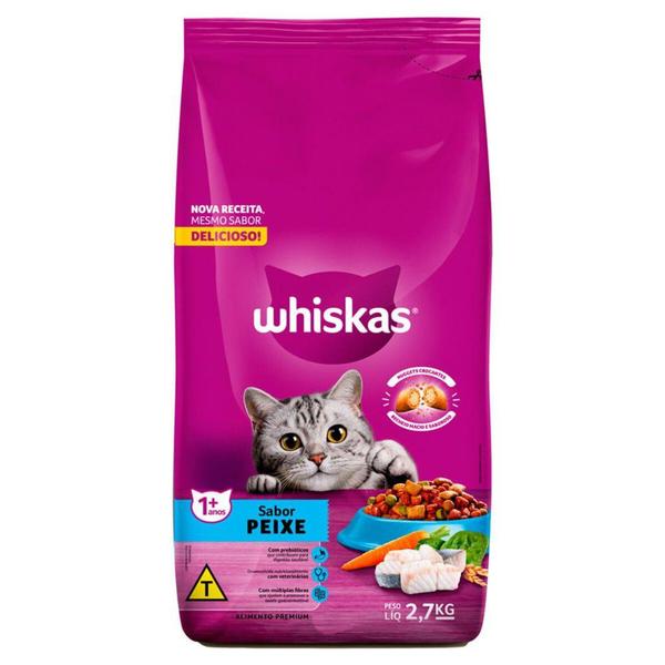 Imagem de Ração para Gatos Whiskas Adulto 1+ Anos Sabor Peixe 2,7kg