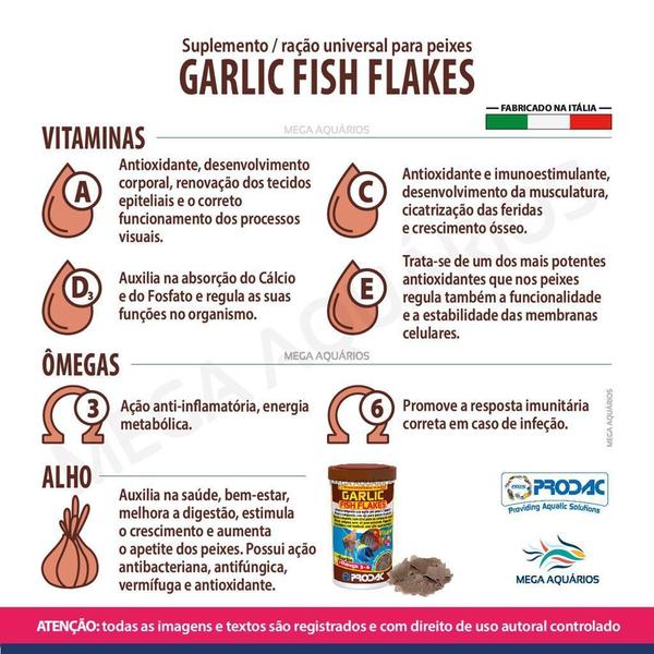 Imagem de Ração Peixe Prodac Garlic Fish Flakes Kit 100G Suplemento