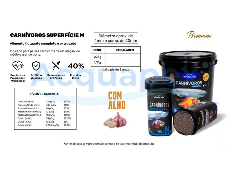 Imagem de Ração Peixes Carnivoros Superfície Sticks M 225g Nutricon