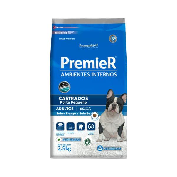 Imagem de Ração Premier Ambientes Internos Cães Castrados Adultos Frango e Salmão 2,5kg