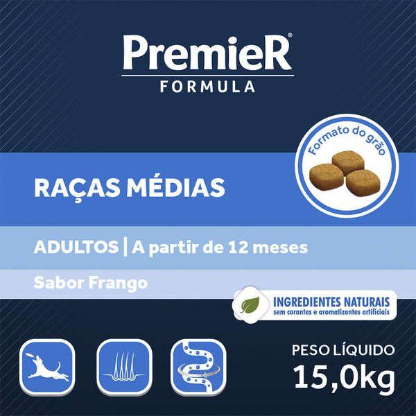 Imagem de Ração Premier Fórmula Cães Adultos Raças Médias Sabor Frango 15kg