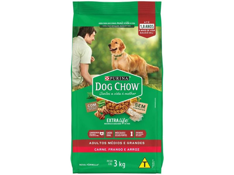 Imagem de Ração Premium para Cachorro Dog Chow ExtraLife - Adulto Carne Frango e Arroz 3kg