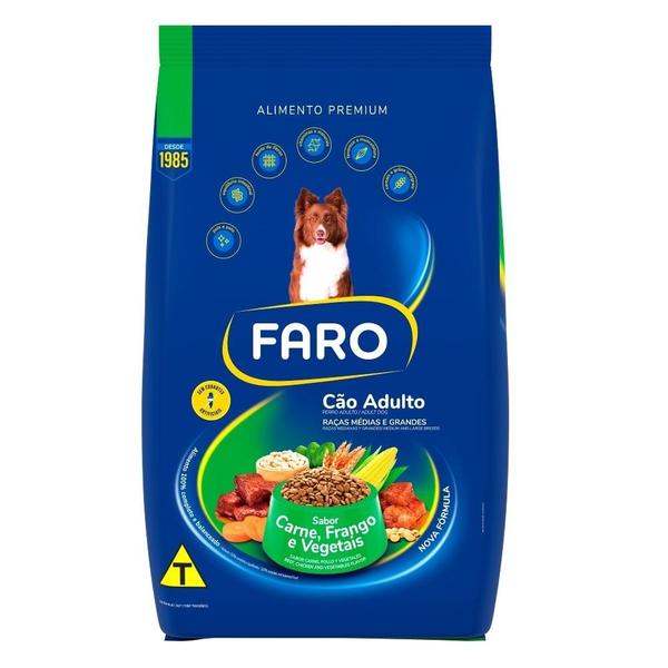 Imagem de Ração Seca Faro Carne, Frango e Vegetais para Cães Adultos Porte Médio e Grande - 10,1 Kg