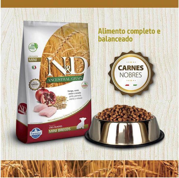 Imagem de Ração Seca ND Ancestral Grain Canine FrangoRomã Puppy Mini Breeds para Cães Filhotes de Raças Mini - 10,1Kg