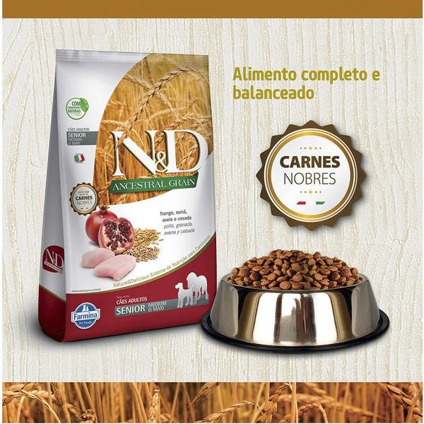 Imagem de Ração Seca ND Ancestral Grain Canine FrangoRomã Senior Maxi Breeds para Cães  6 de Raças Maxi e Médias - 2,5kg