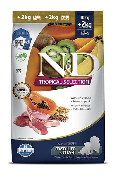 Imagem de Ração Seca ND Tropical Selection Cordeiro, Cereais e Frutas Tropicais para Cães Filhotes de Raças  Medium Maxi - 10 2Kg