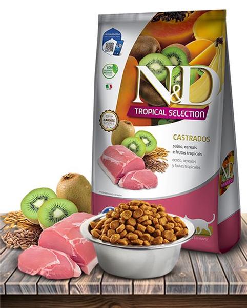 Imagem de Ração Seca ND Tropical Selection Suíno, Cereais e Frutas Tropicais para Gatos Adultos Castrados - 7Kg