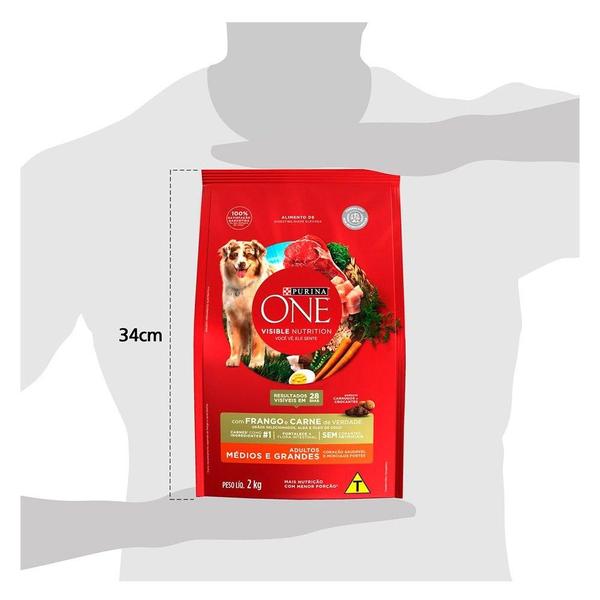 Imagem de Ração Seca Nestlé Purina One Frango e Carne para Cães Adultos Raças Médias e Grandes - 2 Kg