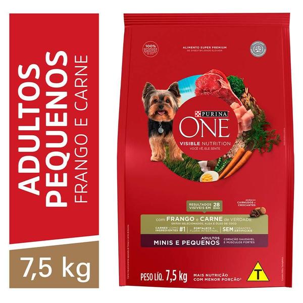 Imagem de Ração Seca Nestlé Purina One Frango e Carne para Cães Adultos Raças Minis e Pequenas - 7,5 Kg