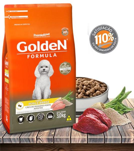 Imagem de Ração Seca PremieRPet Golden Fórmula Mini Bits Carne e Arroz para Cães Adultos de Raças Pequenas - 3Kg