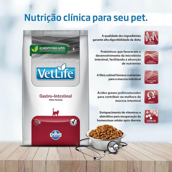 Imagem de Ração Seca Vet Life Natural Feline Gastro-Intestinal para Gatos Adultos com Dificuldades Digestórias - 400Gr