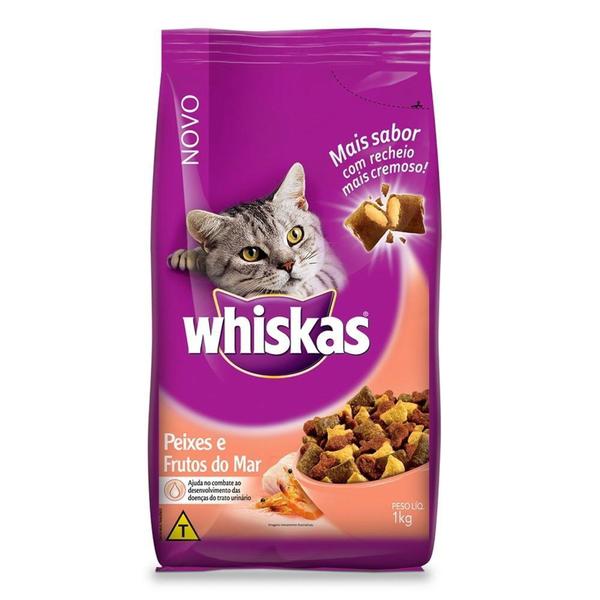 Ração Whiskas Adultos Sabor Peixe E Frutos Do Mar 1Kg Imagem de Ração Whiskas Adultos Sabor Peixe E Frutos Do Mar 1Kg
