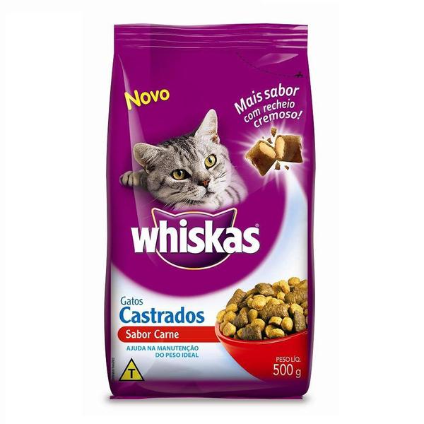 Imagem de Ração Whiskas para Gatos Adultos Castrados Sabor Carne - 500g