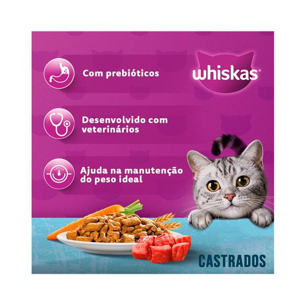 Imagem de Ração Whiskas para Gatos Adultos Castrados Sabor Carne - 900g