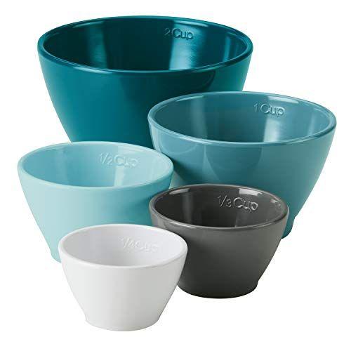 Imagem de Rachael Ray Tools and Gadgets Misture e meça o conjunto de preparação para cozinhar/assar com tigelas, copos medidores e ferramentas - 10 peças, azul claro e azul-petróleo