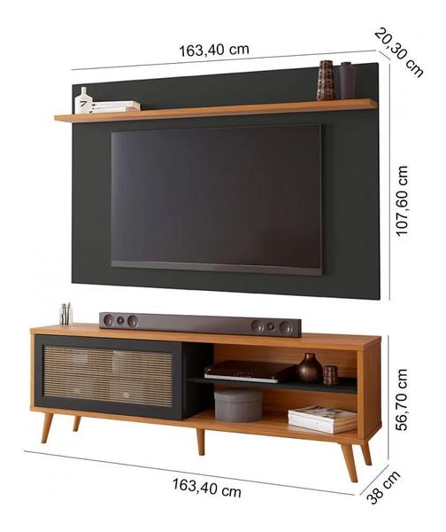 Imagem de Rack 1175 notável + painel notável 1190 - freijo/preto