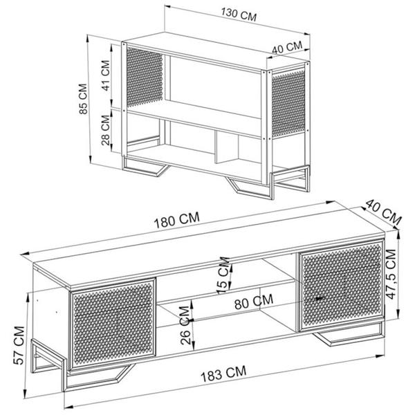 Imagem de Rack 180 Cm 2 PT Aparador 130 Cm Industrial 27X21 Mell Preto PP