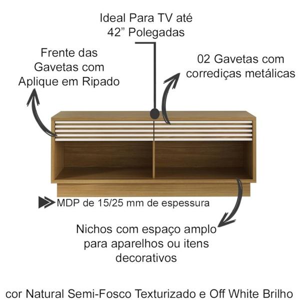 Imagem de Rack 2 Gavetas Para Tv 42 Polegadas RA2003 Natural Off White Tecno Mobili