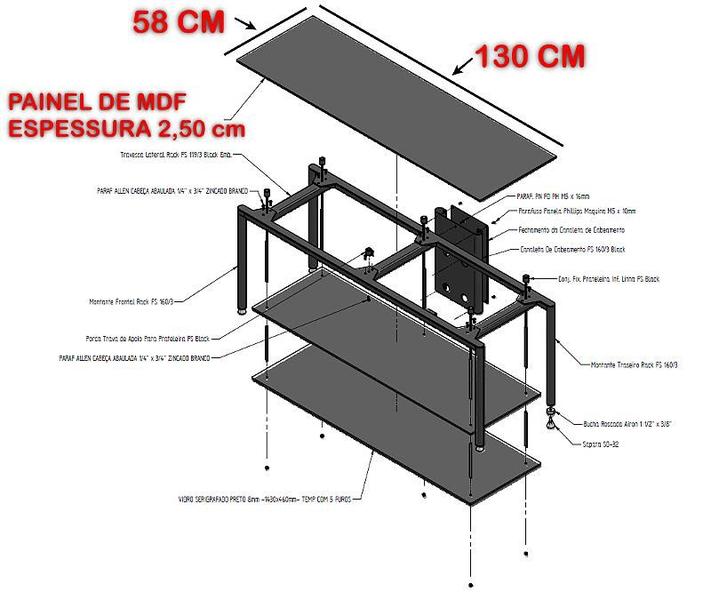 Imagem de Rack Airon Freestyle FS-130/3 Tampo de Madeira WL