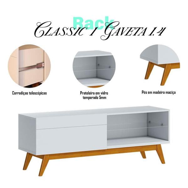 Imagem de Rack Bancada 1 Gaveta e Painel para Tv Classic 1.4 Branco Acetinado - Imcal