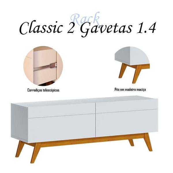 Imagem de Rack Bancada 2 Gavetas e Painel para Tv Classic 1.4 Branco Acetinado - Imcal