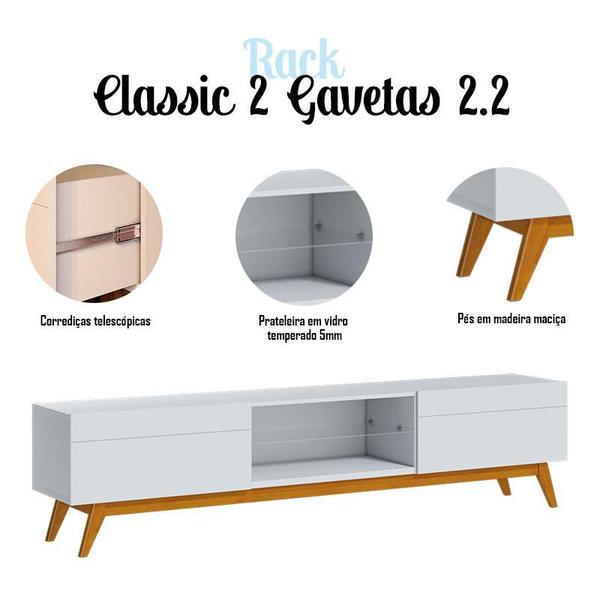 Imagem de Rack Bancada 2 Gavetas e Painel para Tv Classic 2.2 Branco Acetinado - Imcal