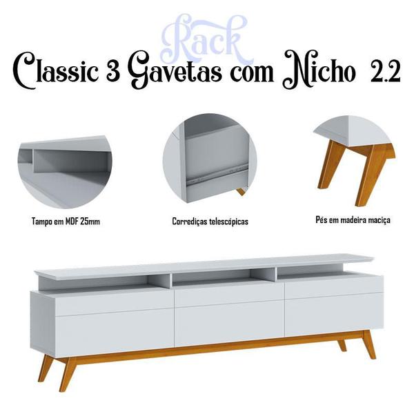 Imagem de Rack Bancada 3 Gavetas com Nicho e Painel para Tv Classic 2.2 Branco Acetinado - Imcal