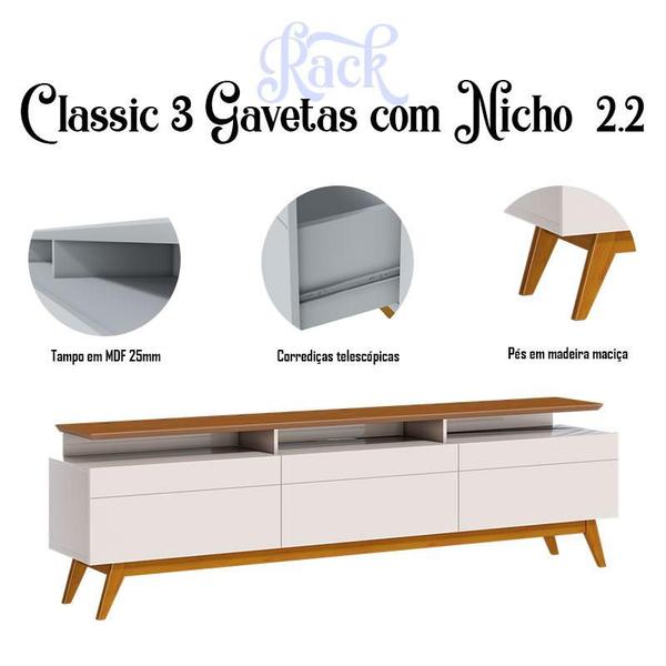 Imagem de Rack Bancada 3 Gavetas com Nicho e Painel para Tv Classic 2.2 Off White Freijó - Imcal