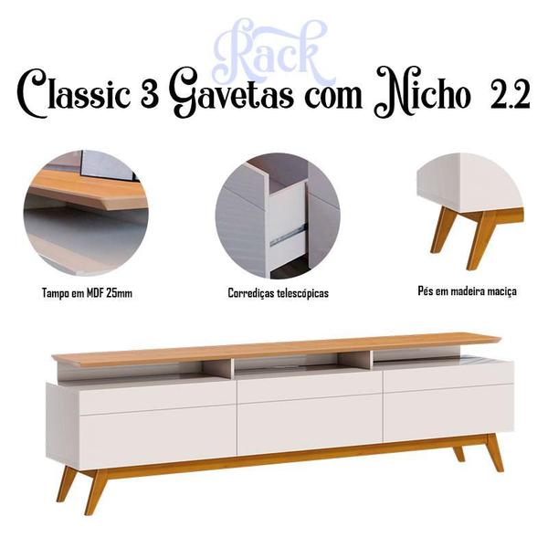 Imagem de Rack Bancada 3 Gavetas com Nicho e Painel para Tv Classic 2.2 Off White Nature - Imcal