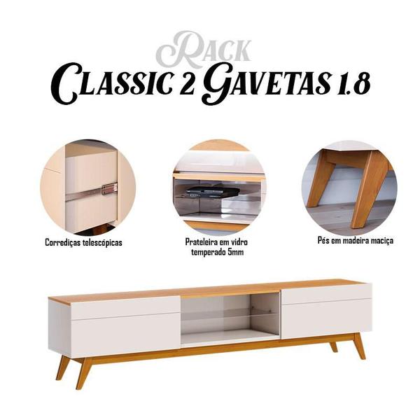 Rack Bancada Ambiente Classic 2 Gavetas com Painel para TV Suspenso Ripado Loft 1.8 Off White Nature - Imcal Imagem de Rack Bancada Ambiente Classic 2 Gavetas com Painel para TV Suspenso Ripado Loft 1.8 Off White Nature - Imcal