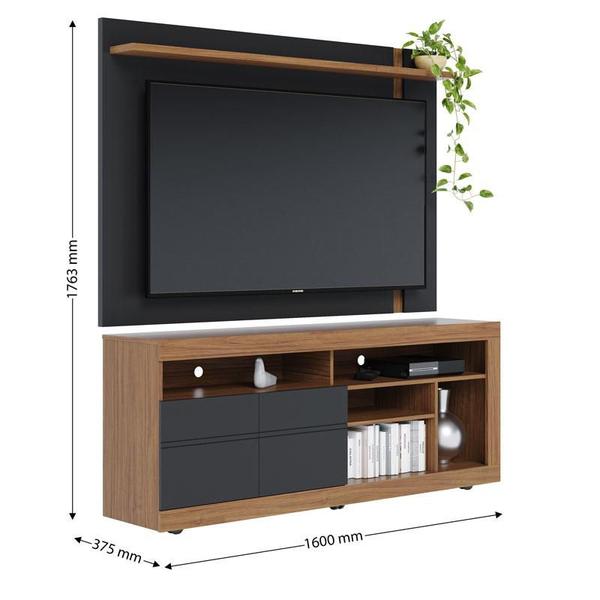 Imagem de Rack Bancada Ambiente Noronha e Painel para TV Extensivo Leme Preto Acetinado Noce Milano  Colibri