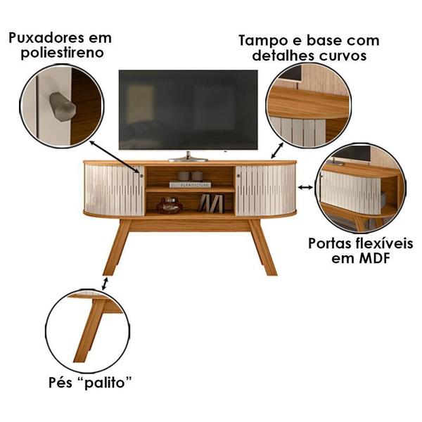 Imagem de Rack Bancada Atlanta e Aparador Estoril com Mesa de Centro Indianápolis Naturale Off White  Madetec