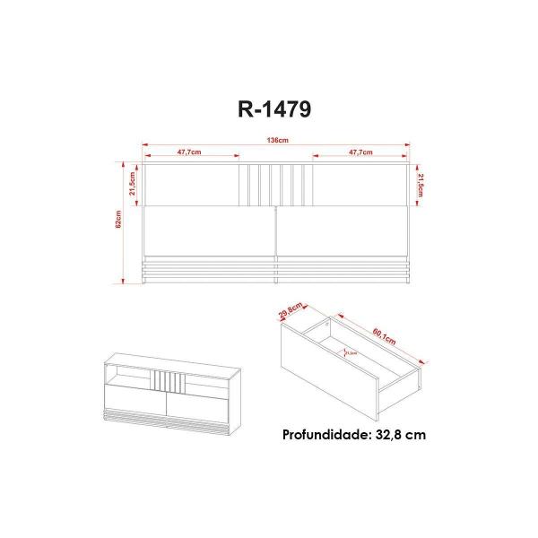 Imagem de Rack Bancada c/ Painel p/ TV até 50 Pol PA2913/R1479 2 Gavetas 136x88cm Natural/Palha - Tecno Mobili