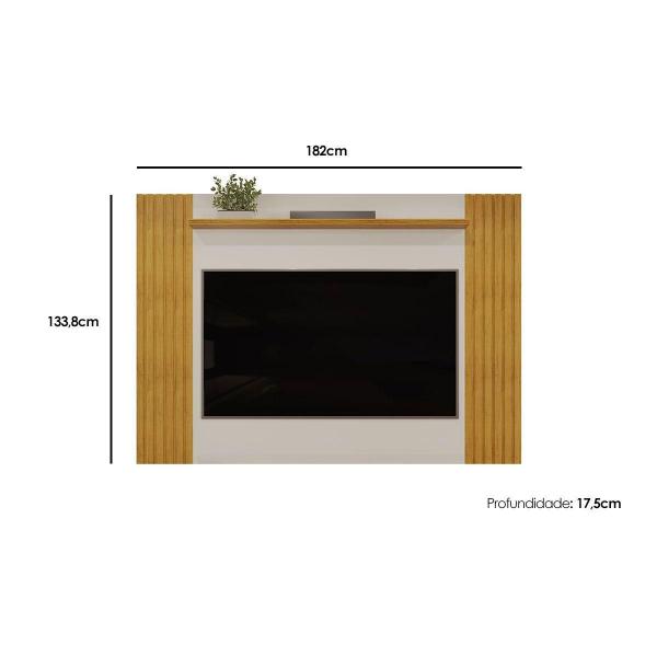 Imagem de Rack Bancada c/ Painel p/ TV até 70 Pol Agnes Ripado Prateleira 182x133cm Bali/Cedro - DJ Móveis