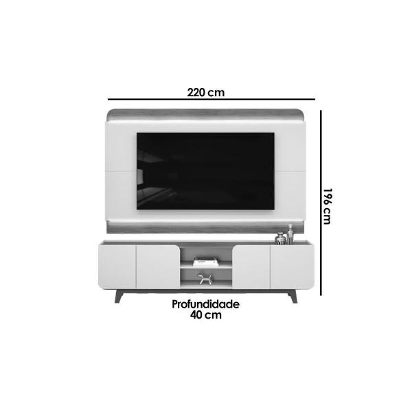 Imagem de Rack Bancada c/ Painel p/ TV até 75 Polegadas Nadine Led e Nichos 220x196cm Off White/Freijó - DJ Móveis