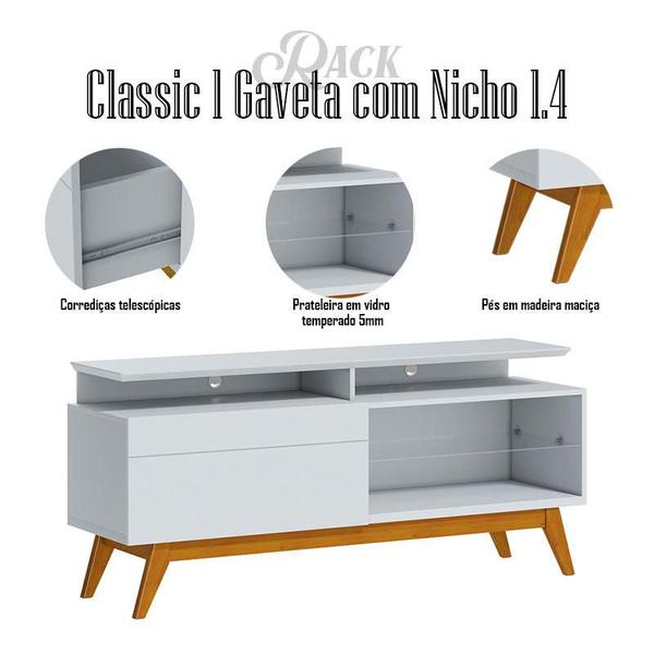 Imagem de Rack Bancada Classic 1 Gaveta com Nicho 1.4 Branco Acetinado - Imcal