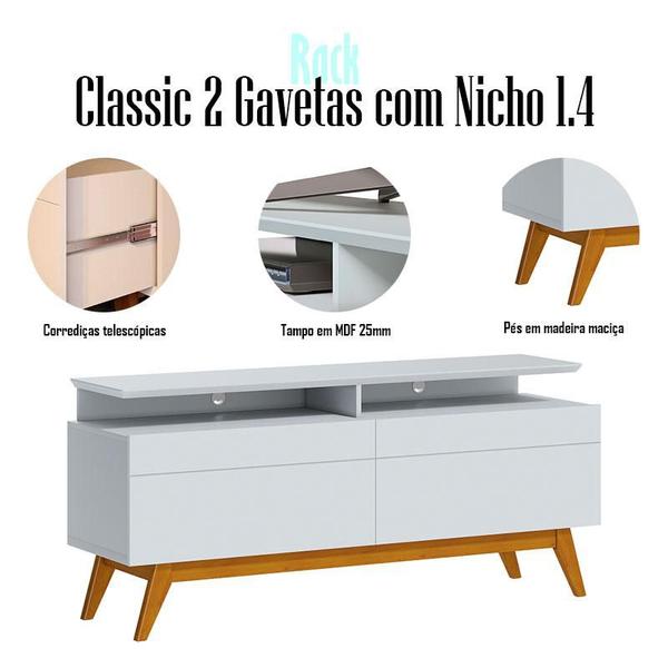 Imagem de Rack Bancada Classic 2 Gavetas com Nicho 1.4 Branco Acetinado - Imcal