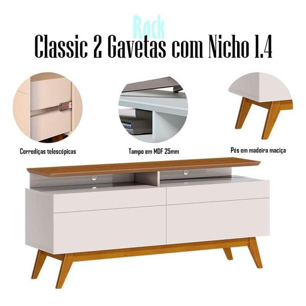 Imagem de Rack Bancada Classic 2 Gavetas com Nicho 1.4 Off White Freijó Touch - Imcal