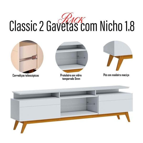 Imagem de Rack Bancada Classic 2 Gavetas Com Nicho 1.8 Branco Acetinado - Imcal