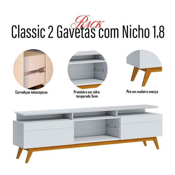 Imagem de Rack Bancada Classic 2 Gavetas com Nicho 1.8 Branco Acetinado - Imcal