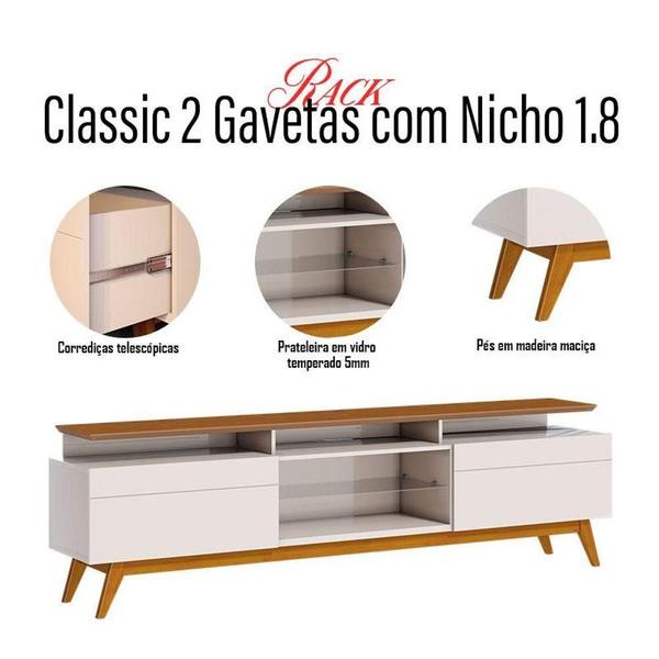 Imagem de Rack Bancada Classic 2 Gavetas Com Nicho 1.8 Off White Freijó Touch - Imcal