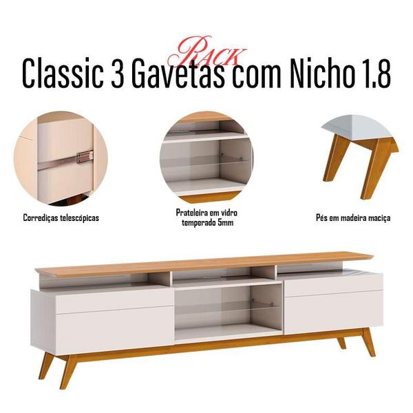 Imagem de Rack Bancada Classic 2 Gavetas com Nicho 1.8 Off White Nature - Imcal