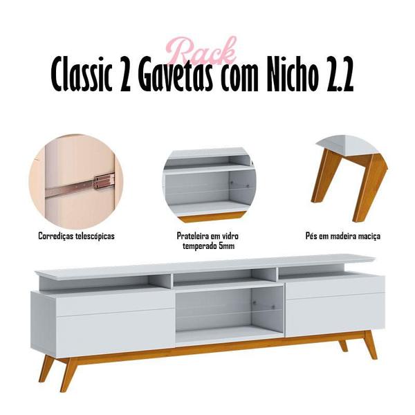 Imagem de Rack Bancada Classic 2 Gavetas com Nicho 2.2 Branco Acetinado - Imcal