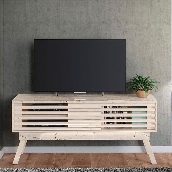 Rack Bancada com Aparador e Mesa de Centro Frizz 1.5 Calacata Off White Madetec Imagem de Rack Bancada com Aparador e Mesa de Centro Frizz 1.5 Calacata Off White Madetec