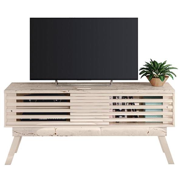 Rack Bancada com Aparador e Mesa de Centro Frizz 1.5 Calacata Off White Madetec Imagem de Rack Bancada com Aparador e Mesa de Centro Frizz 1.5 Calacata Off White Madetec