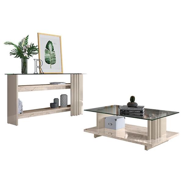 Rack Bancada com Aparador e Mesa de Centro Frizz Cross Calacata Off White Madetec Imagem de Rack Bancada com Aparador e Mesa de Centro Frizz Cross Calacata Off White Madetec