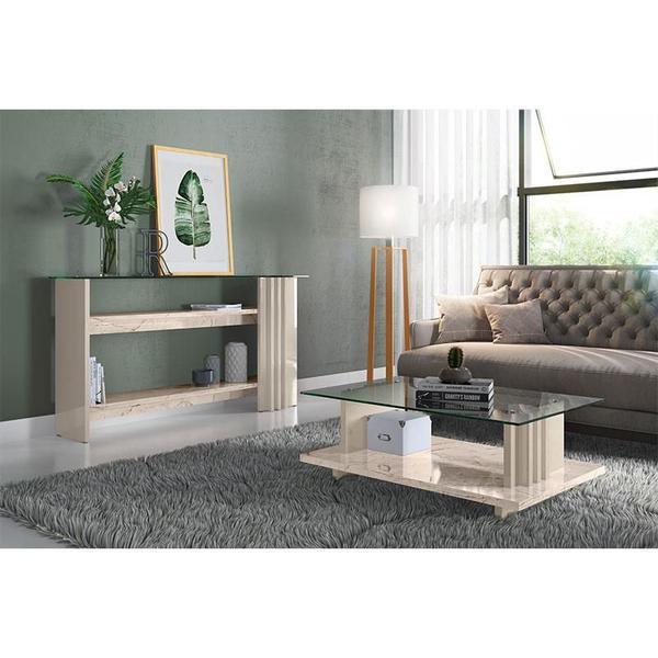 Rack Bancada com Aparador e Mesa de Centro Frizz Cross Calacata Off White Madetec Imagem de Rack Bancada com Aparador e Mesa de Centro Frizz Cross Calacata Off White Madetec