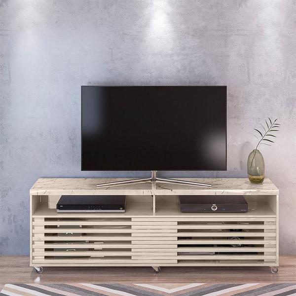 Rack Bancada com Aparador e Mesa de Centro Frizz Cross Calacata Off White Madetec Imagem de Rack Bancada com Aparador e Mesa de Centro Frizz Cross Calacata Off White Madetec